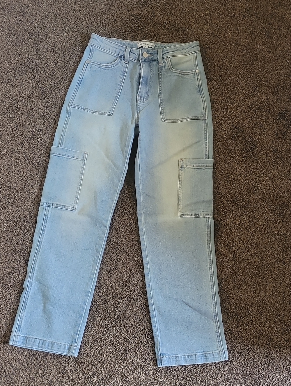 Light Blue Women's Cargo Jeans with Patch Pockets
